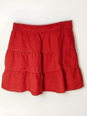 Boden Red 100% Linen Tiered Ruffle Mini Skirt 8P